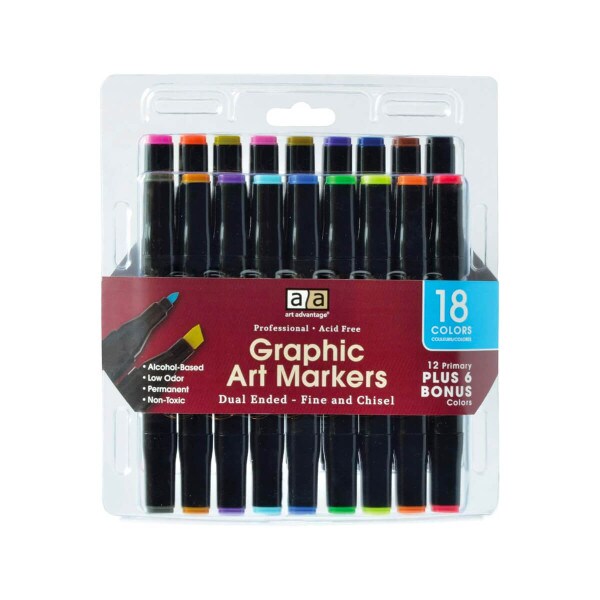 18 Color Graphic art Markers fine and chisel